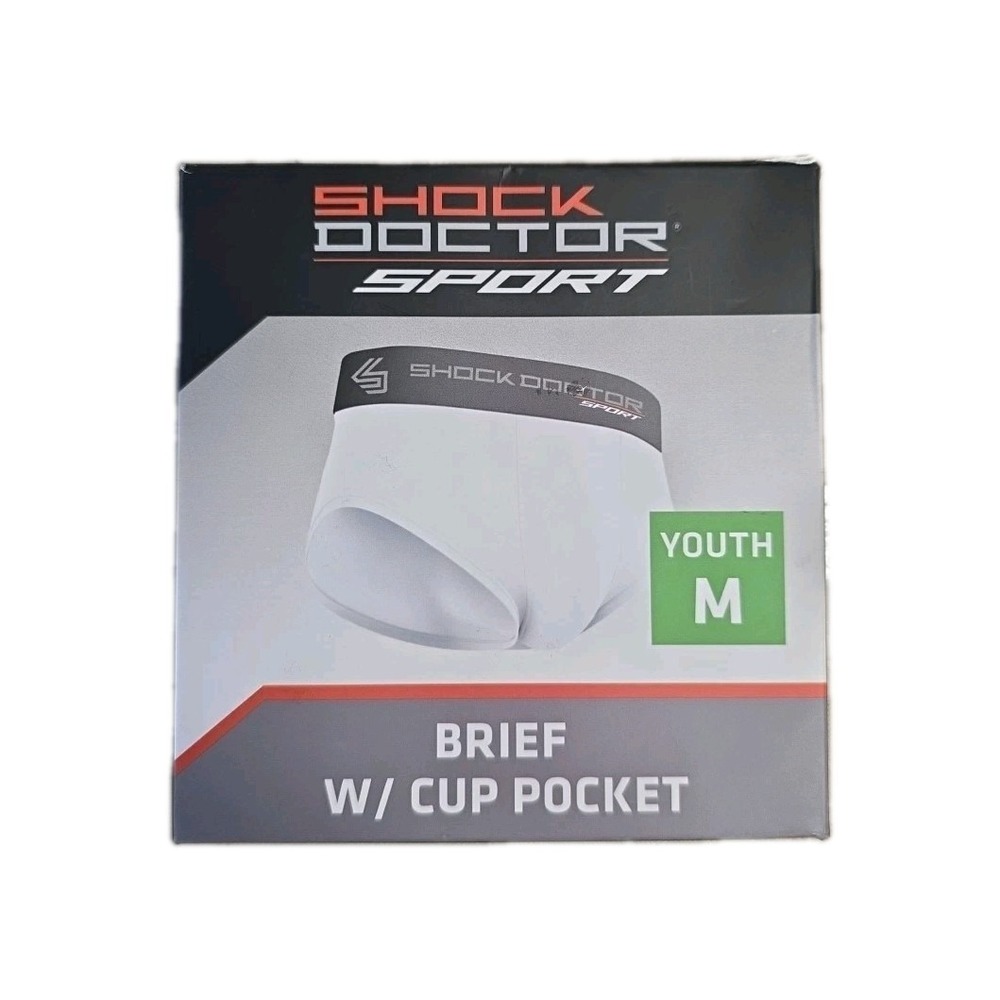 Shock‎ Doctor Sport Brief with Cup Pocket White Youth Medium NEW F21